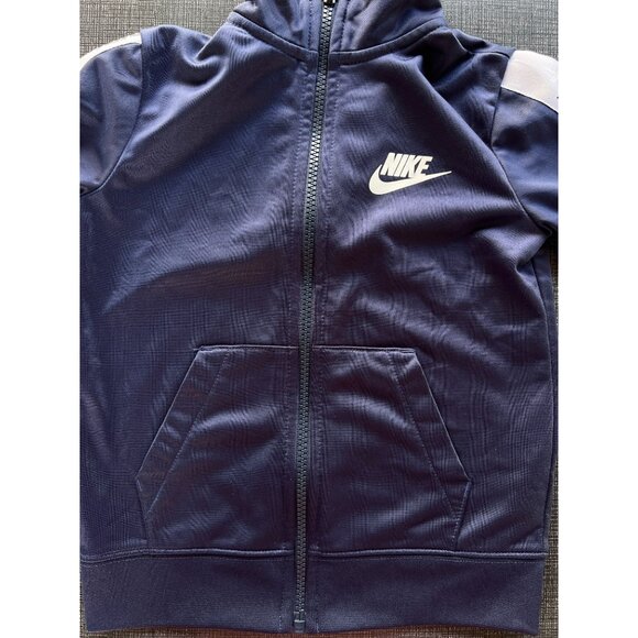 Nike Youth Track Jacket 4Y Navy Blue White Full Zip Logo Tape Sleeves Athletic - Picture 3 of 8